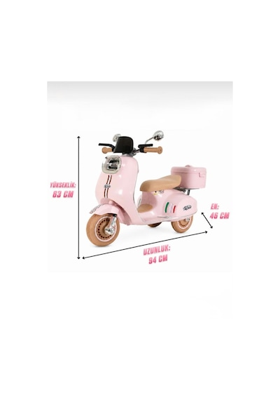 Vespera Pierro Uzaktan Kumandalı 6v Pembe Led Işıklı Arka Sepetli Çocuk Akülü Motor/scooter 3-6 Yaş