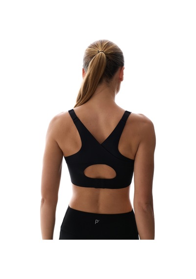 Penti Siyah Stretch360  Orta Destek Çapraz Sırt Detaylı Kaydırmaz Askılı Cross Back Spor Sütyeni