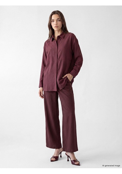 Lcw Modest Bordo Nakışlı Modal Karışımlı Kadın Gömlek Tunik