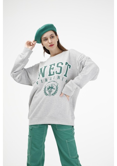 Brz Collection Unisex Oversize West Virginia Sweatshirt Gri
