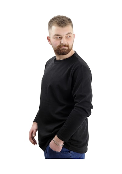 Mode Xl Büyük Beden Erkek Sweatshirt Bisiklet Yaka Uzun Kol Waffle 23460 Siyah Siyah