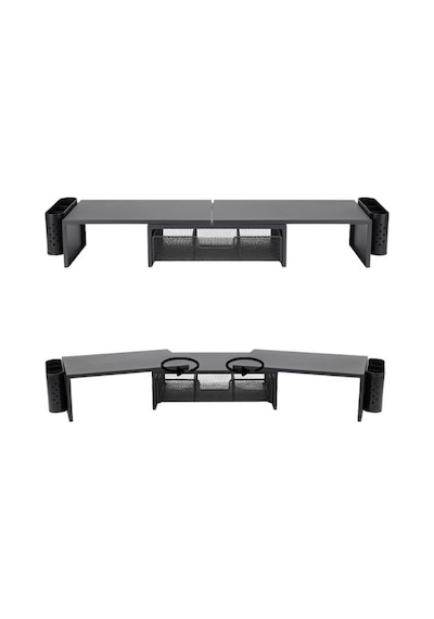 Siyah Çift Monitör Yükseltici Stand Çekmeceli Masaüstü Organizer 9216