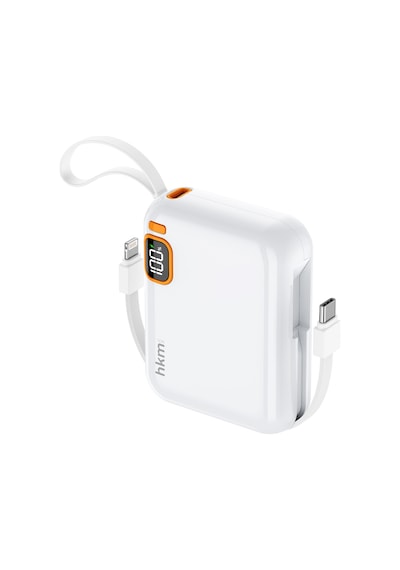 Power Duo 10.000 Mah 20W Pd 20W Hızlı Şarj Destekli Type-C Ve Lightning Kablolu Powerbank Beyaz
