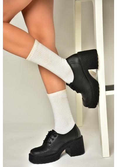 Fox Shoes T996157009 Siyah Kalın Topuklu Kadın Ayakkabı Siyah