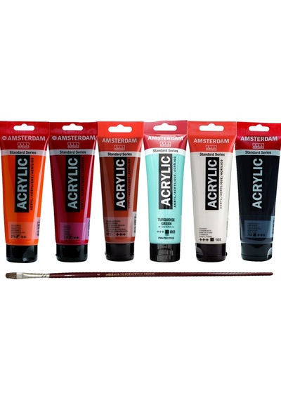 Amsterdam Akrilik Boya 120ml 6lı Set 2 + Anka Art Fırça Hediyeli