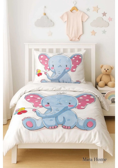 Dijital Baskılı 3d Pamuklu Yenidoğan Bebek Nevresim Takımı Cute Elephant Çok Renkli