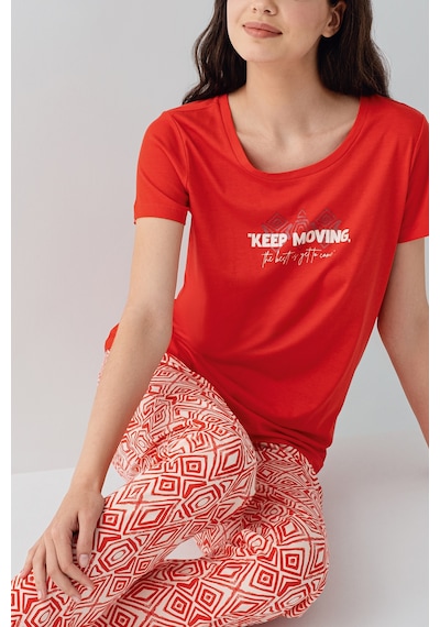 Arnetta 3611 Modal Pamuk Kısa Kol Cepli Kadın Pijama Takımı Kırmızı