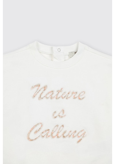 Panço Kız Bebek Nakış Detaylı Ekru Sweatshirt Krem