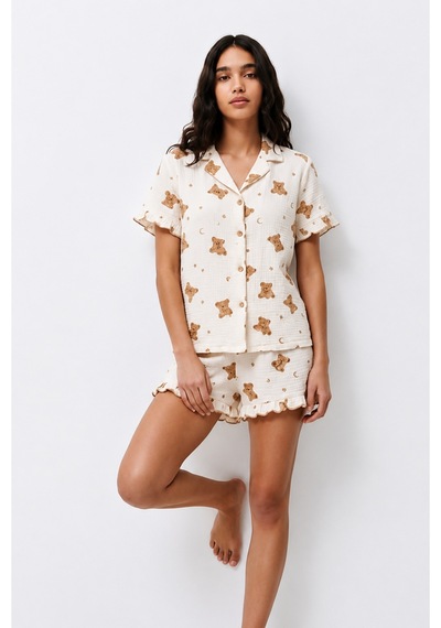 Womanandkids Kar Beyaz Kadın Desenli Trend Pijama Takımı