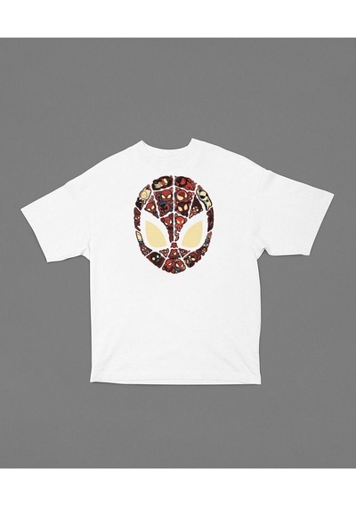 Maske Örümcek Adam Baskılı Unisex Oversize Marvel Tişört Beyaz