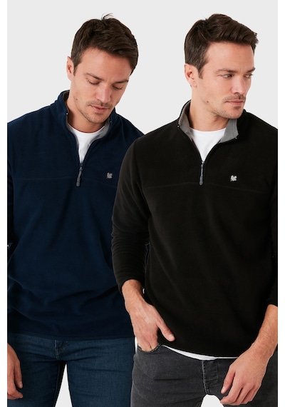 Buratti Slim Fit Anti-Pilling Tüylenme Yapmayan Bato Yaka Şardonlu 2'Li Paket Erkek Polar 5906001S2 Lacivert-Siyah