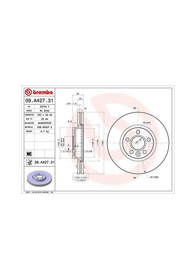 Brembo 09a42731 Ön Fren Disk Aynası Mondeo Iv S Max Galaxy 07 11 Freelander 2 06 14 Evoque 12 18 Volvo S60 Iı 10 S80 Iı V70 Iıı Xc70 Iı 06 300cm Cap 40201