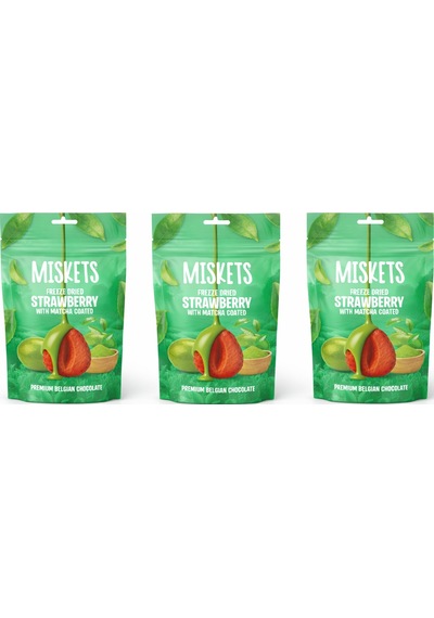 Belçika Çikolatalı Matcha Kaplı Kurutulmuş Çilek 80gr X 3 Adet