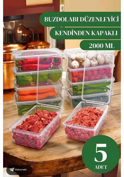 5 Adet 2lt. Kendinden Kapaklı Derin Dondurucuya Uygun Saklama Kabı Düzenleyici 2000 Ml Diğer
