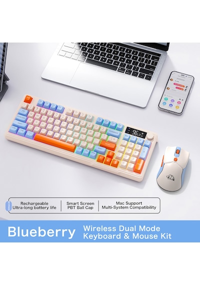 T96 2.4g Bt5.0 Çift Bağlantılı Tft Led Ekranlı Reinbow Gaming Oyuncu Klavye Mouse Set Diğer