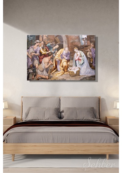 Simone Peterzano'nın ''adoration Of The Shepherds'' Adlı Freski Yatay Kanvas Tablo 4384 Çok Renkli