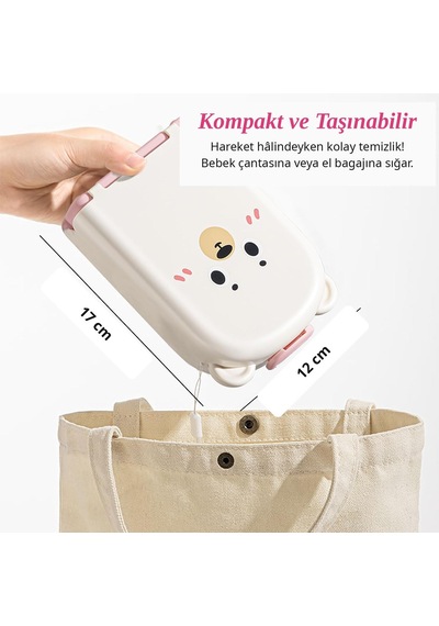 Valkyrie Ayıcık Seyahat Biberon Emzik Pipet Temizleme Seti Silikon Fırça Kurutma Standı Taşıma Kutusu Pembe