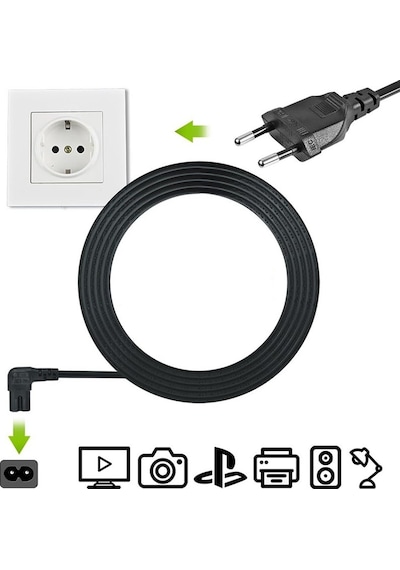 2 Adet - 90 Derece L Uç Teyp Radyo Fişi Ps5 Ps4 Ps3 Xbox One S X Power Güç Kablosu - 1.5m