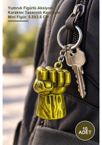 10 Adet Metal Anahtarlık Yumruk Figürlü Aksiyon Karakter Tasarımlı Keychain, Mini Figür, 5.5x3.5 Cm
