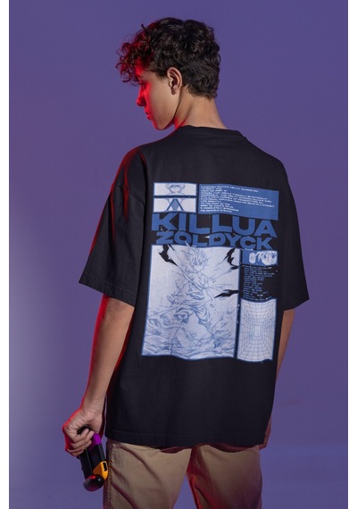 Sevbano Killua Zoldyck Sırt Baskılı Unisex Oversize Anime Tişört Siyah