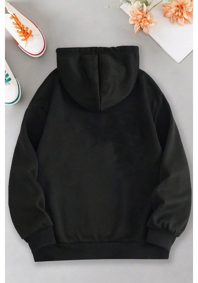 Unisex Oversize Holiday Baskılı Sweatshirt Siyah