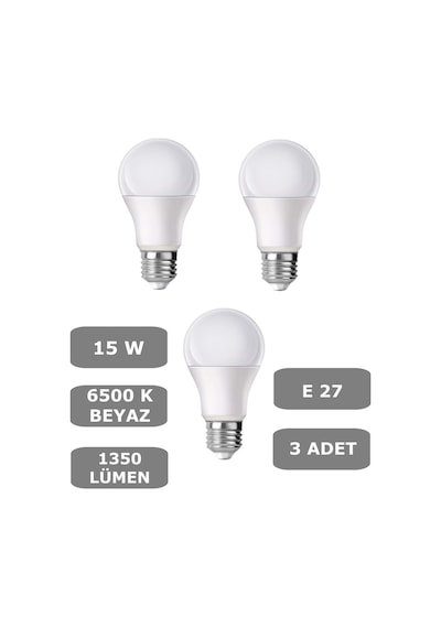 15w E27 Led Ampul 6500k Beyaz Işık 1350 Lümen 3 Adet