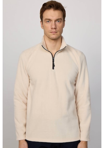 Tudors Erkek Dik Yaka Tüylenme Yapmayan Soğuk Geçirmez Standart Fit Rahat Kesim Bej Polar Sweatshirt-30206-bej Bej
