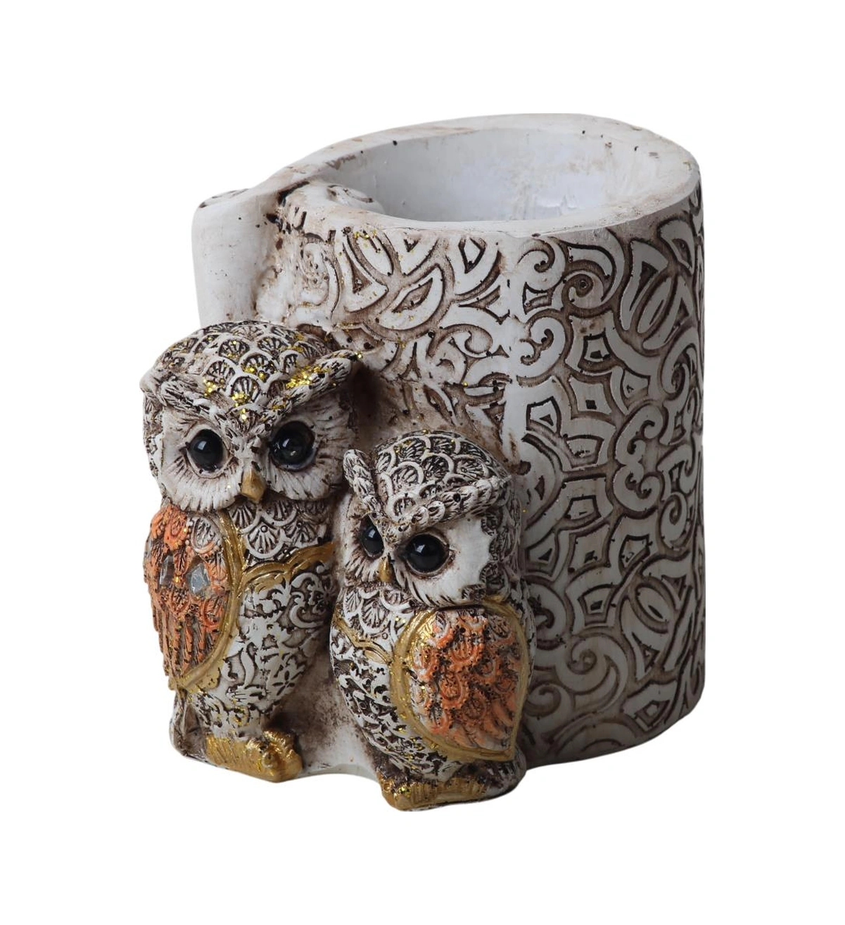 Lüks İşlemeli Aynalı Baykuş Kalemlik Biblo Dekoratif Heykel Ev Ofis Yeni Yıl Hediyelik 9 X7 Cm 9 - 11 Cm
