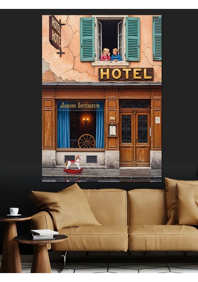 Hotel Bina Eski Sokak Dekoratif Kanvas - Mdf Ahşap Tablo