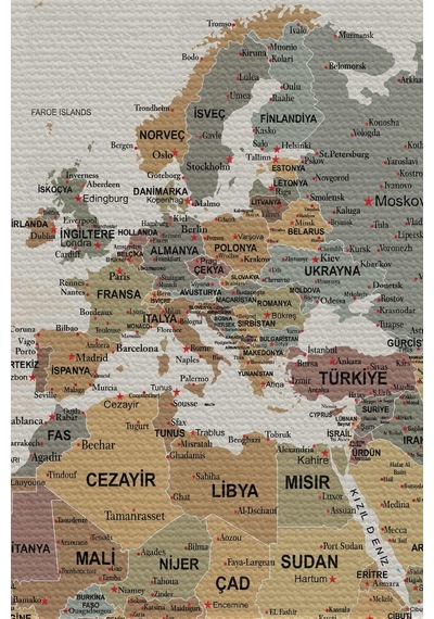 Duvar Örtüsü / Halısı Detaylı Güncel Türkçe Pastel Dünya Haritası -3980