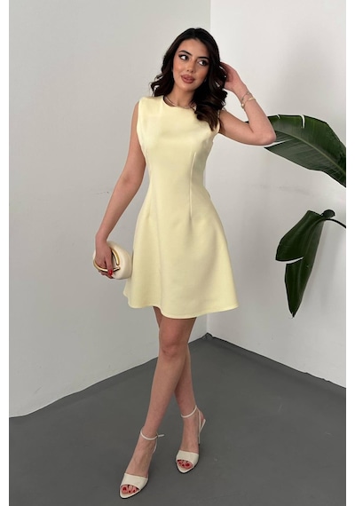 Açık Sarı Kolsuz Kısa Elbise - Açık Sarı