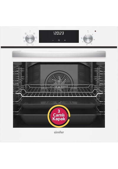 Simfer 8209 9 Fonksiyon QS Beyaz Cam Ankastre Fırın Power Turbo Dijital