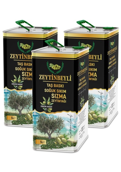Zeytinbeyli Taşbaskı 15 Lt Natürel Sızma Soğuk Sıkım Zeytinyağı