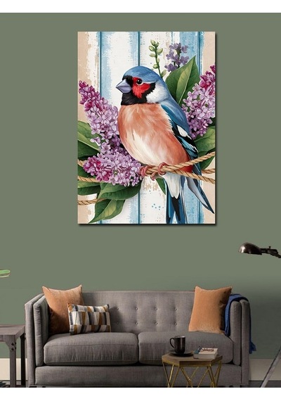 Kanvas Tablo Mavi Kuş Ve Çiçekler 70cmx100cm