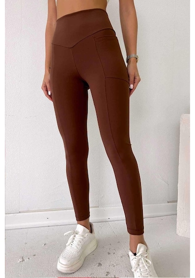 Mine Tan Butik Yanı Cepli Toparlayıcı Yüksek Bel Likralı Spor Tayt - Koyu Kahve Kahverengi Mine Tan Butik Yanı Cepli Toparlayıcı Yüksek Bel Likralı Spor Tayt - Koyu Kahve Kahverengi