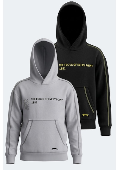 Slazenger Levon 2 Li Set Kapüşonlu Cepli Sweatshırt Siyah -taş Gri