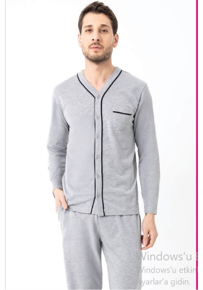 Erdem Erkek Boydan Düğmeli Pijama Takımı Dfn1008 Gri
