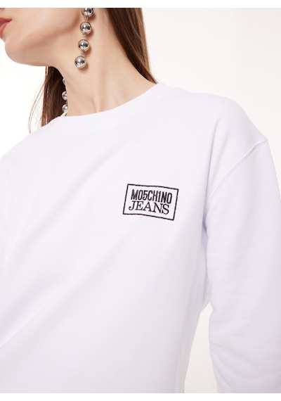 Moschino Jeans Bisiklet Yaka Düz Beyaz Kadın Sweatshırt A1713