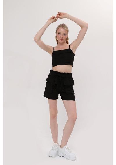 Hgfashion İkili Crop Şort Takım Siyah Renk Siyah