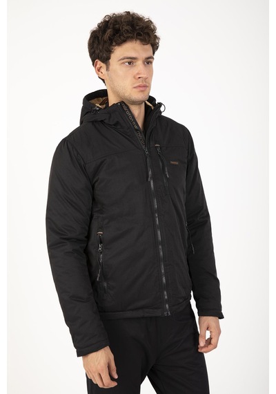 Maraton Sportswear Regular Erkek Kapşonlu Uzun Kol Basic Siyah Ceket 21365 Siyah