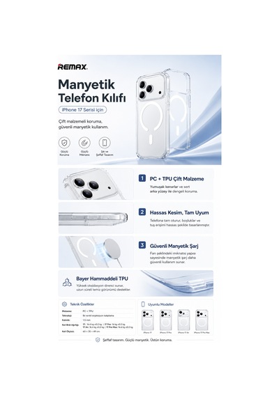 Remax Crystal Series Apple iPhone 17 Air Magsafe Uyumlu Kristal Şeffaf Kılıf Darbe Emici Bayer Silikon Rmc-2 Remax Crystal Series Apple iPhone 17 Air Magsafe Uyumlu Kristal Şeffaf Kılıf Darbe Emici Bayer Silikon Rmc-2