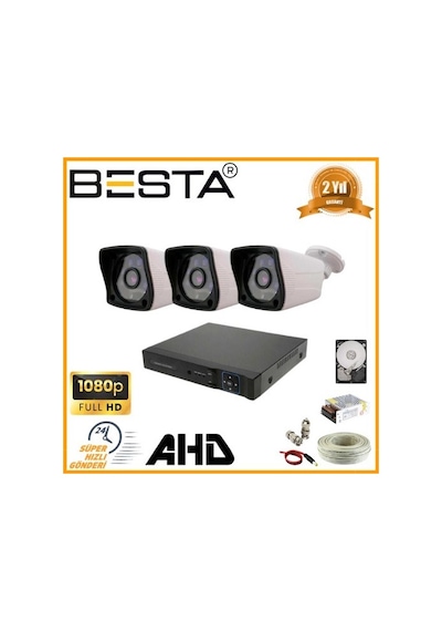 2 Mp 1080p 3 Dış Mekan Kameralı Ahd Güvenlik Seti