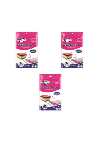 Vindex Vakumlu Giyisi Yastık Yorgan Saklama Torbası Poşeti Hurç - Large - 50x70 Cm. - 3 Paket Beyaz
