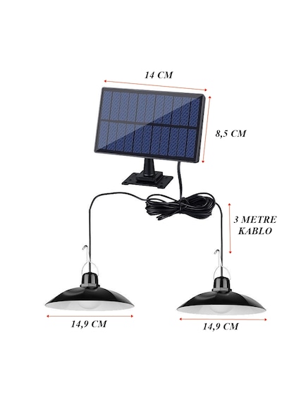 Kumandalı 2 Ledli Solar Lamba Çardak Çadır , Verenda Aydınlatması Mini Güneş Enerjili Çardak Lambası 1