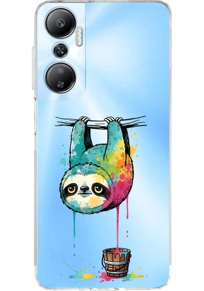 Infinix Hot 20 İle Uyumlu Splash Tembel Hayvan Tasarımlı Şeffaf Silikon Kılıf Şeffaf