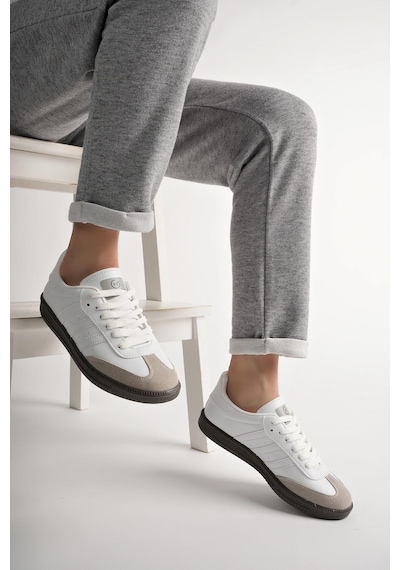 Muggo Jabbar Unisex Ortopedik Günlük Garantili Bağcıklı Yürüyüş Koşu Sneaker Spor Ayakkabı Beyaz
