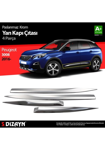S-Dizayn  Peugeot 3008 Krom Yan Kapı Çıtası 4 Prç 2016 Üzeri