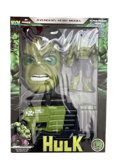 Hulk Işıklı Maske Işıklı Figür Sünger Atan Tabanca 10 Mermi Set