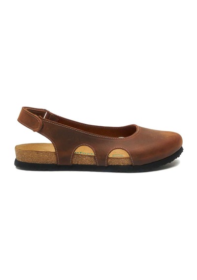 Comfortfusse Belinda - Kadın Ortopedik Hakiki Deri Sandalet Kahverengi Yağlı Deri