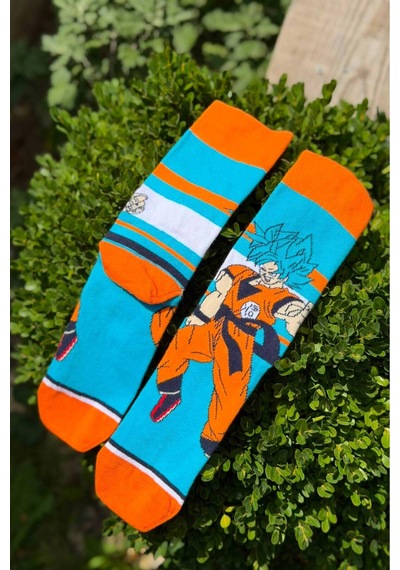 Lousocks Unisex Dragon Ball Goku Desenli Turkuaz Anime Soket Çorap